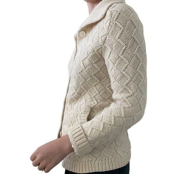 Vintage Y2K Express Womens White Chunky Wool Soft Fisherman Cardigan Sz M - Picture 5 of 9